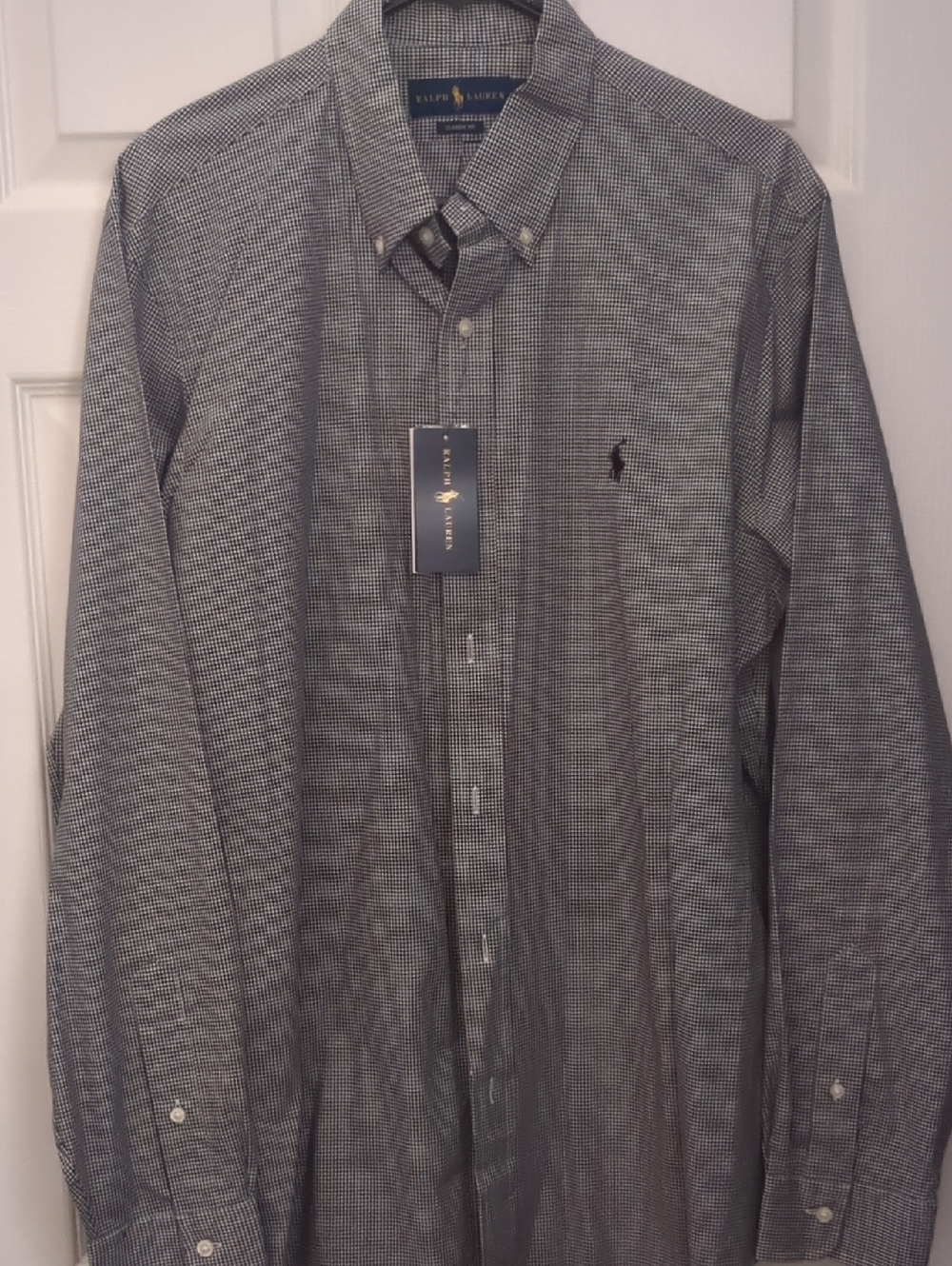 Ralph Lauren Black and White Micro-Check Button-Down Dress Shirt